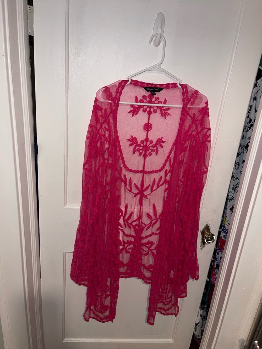 DAVI & DANI Pink Sheer Embroidered Cover-Up - Size 1XL/2XL